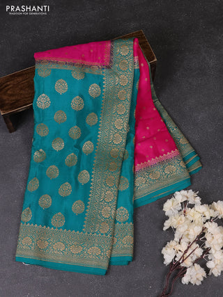 Pink & Teal Green Banarasi Crepe  - Half & Half