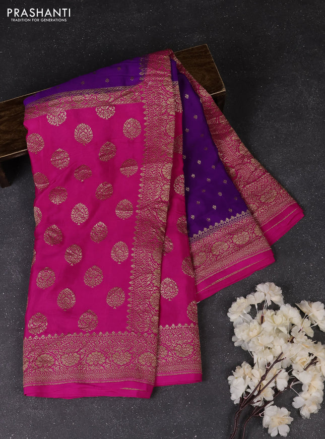 Violet & Pink Banarasi Crepe  - Half & Half