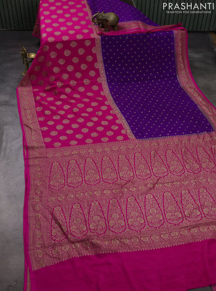 Violet & Pink Banarasi Crepe  - Half & Half