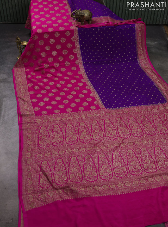 Violet & Pink Banarasi Crepe  - Half & Half