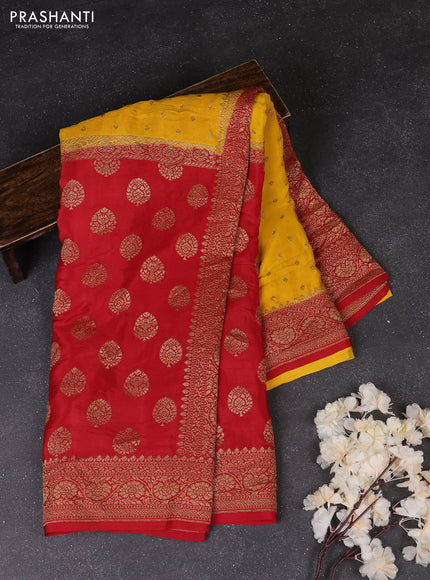 Yellow & Maroon Banarasi Crepe  - Half & Half