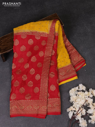 Yellow & Maroon Banarasi Crepe  - Half & Half
