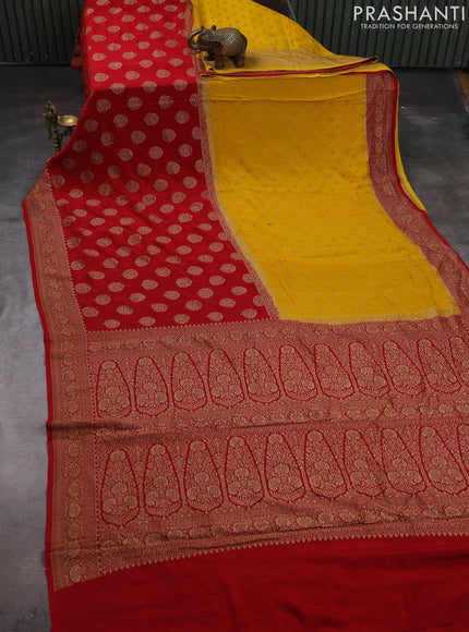 Yellow & Maroon Banarasi Crepe  - Half & Half