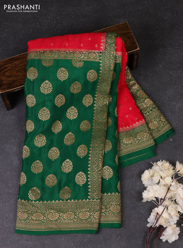 Red & Green Banarasi Crepe  - Half & Half
