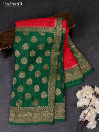 Red & Green Banarasi Crepe  - Half & Half