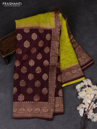 Lime Green & Wine Banarasi Crepe  - Half & Half