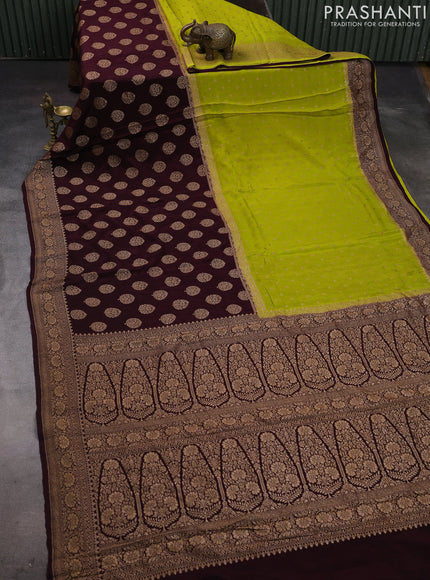 Lime Green & Wine Banarasi Crepe  - Half & Half