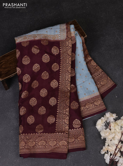 Pastel Blue & Wine Banarasi Crepe  - Half & Half