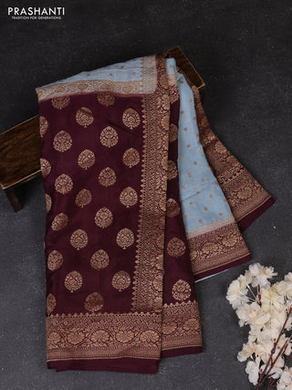 Pastel Blue & Wine Banarasi Crepe  - Half & Half