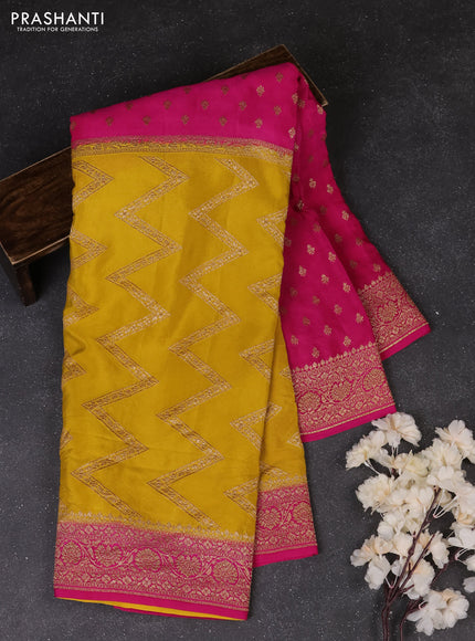 Mustard Yellow & Pink Banarasi Crepe  - Half & Half