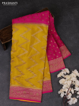 Mustard Yellow & Pink Banarasi Crepe  - Half & Half