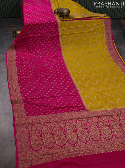 Mustard Yellow & Pink Banarasi Crepe  - Half & Half