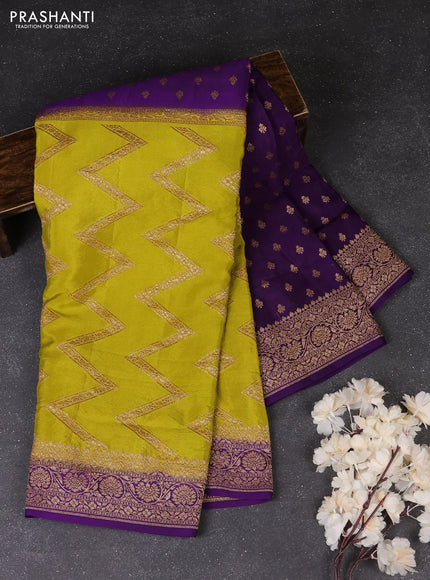 Lime Green & Violet Banarasi Crepe  - Half & Half