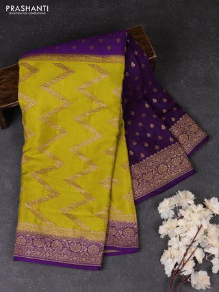 Lime Green & Violet Banarasi Crepe  - Half & Half