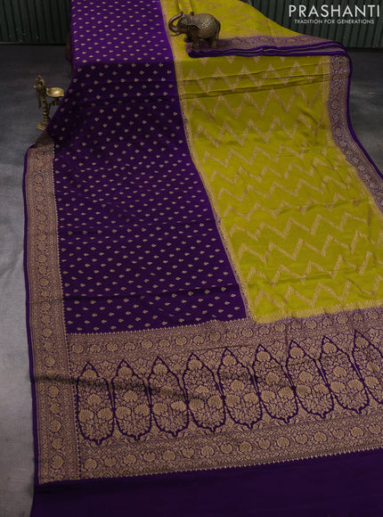 Lime Green & Violet Banarasi Crepe  - Half & Half