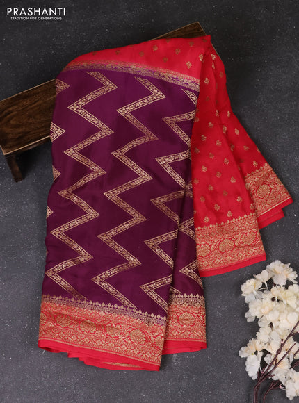 Purple & Red Banarasi Crepe  - Half & Half