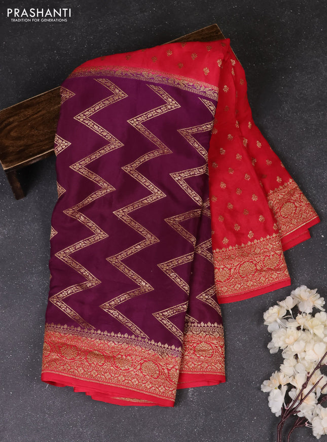 Purple & Red Banarasi Crepe  - Half & Half