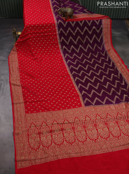 Purple & Red Banarasi Crepe  - Half & Half
