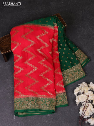 Red & Green Banarasi Crepe  - Half & Half