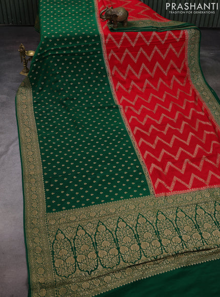 Red & Green Banarasi Crepe  - Half & Half