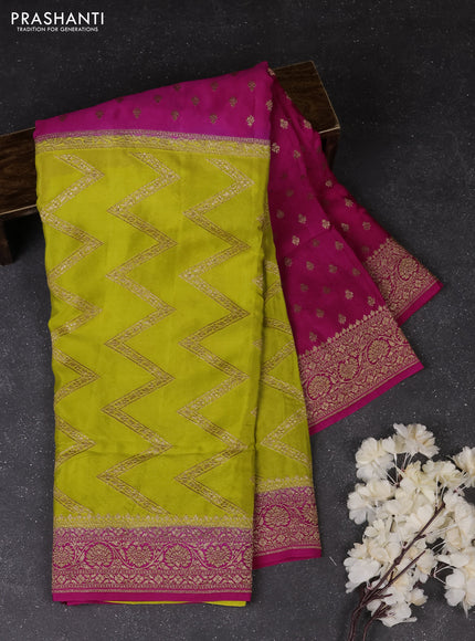 Lime Green & Pink Banarasi Crepe  - Half & Half