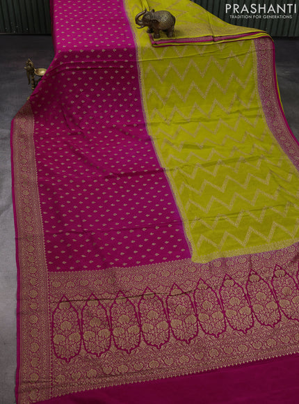 Lime Green & Pink Banarasi Crepe  - Half & Half