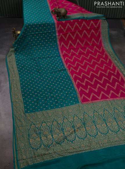 Pink & Teal Green Banarasi Crepe  - Half & Half