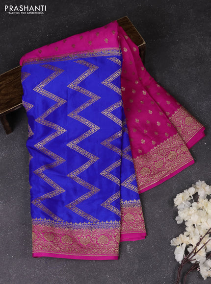 Royal Blue & Pink Banarasi Crepe  - Half & Half