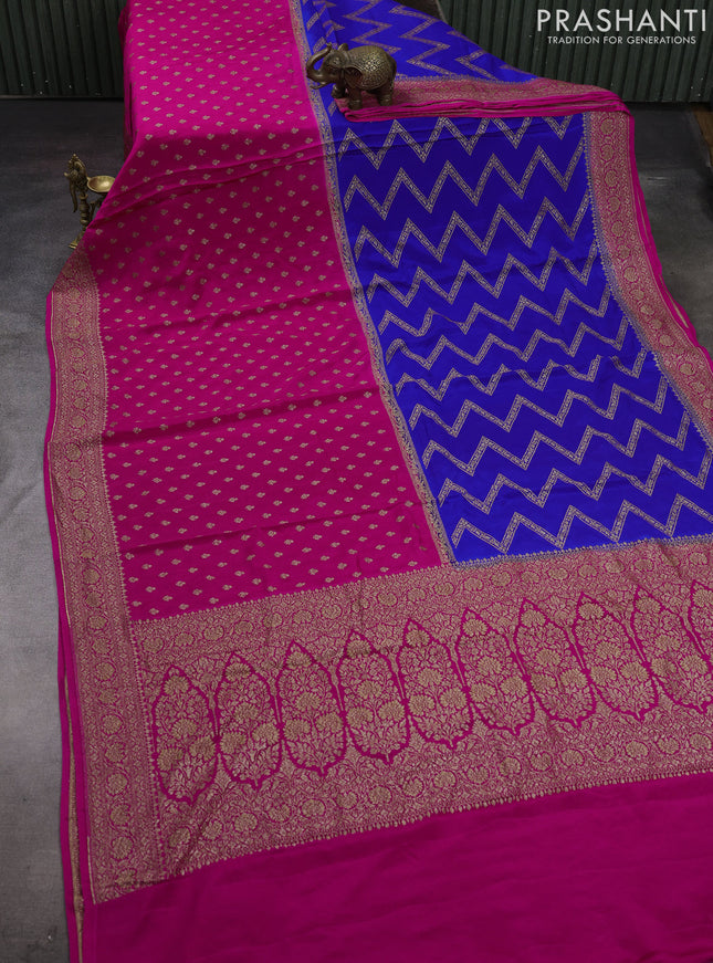 Royal Blue & Pink Banarasi Crepe  - Half & Half