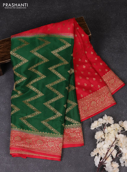 Green & Red Banarasi Crepe  - Half & Half