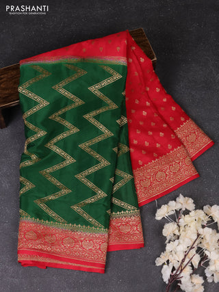 Green & Red Banarasi Crepe  - Half & Half