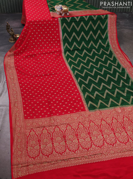 Green & Red Banarasi Crepe  - Half & Half