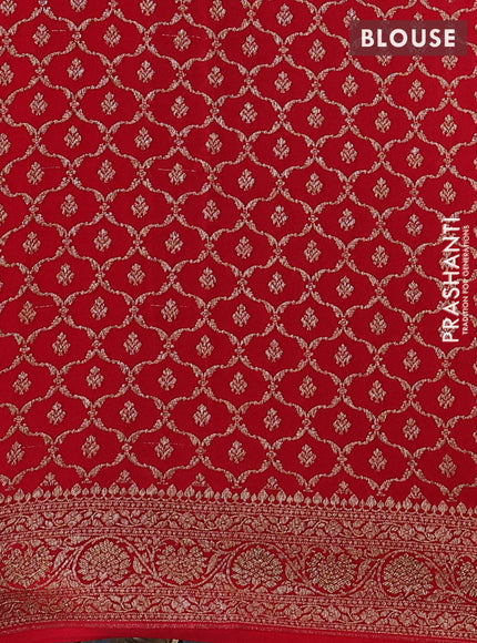 Green & Red Banarasi Crepe  - Half & Half