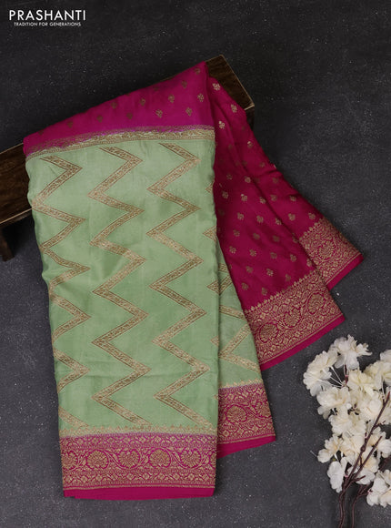 Pastel Green & Pink Banarasi Crepe  - Half & Half