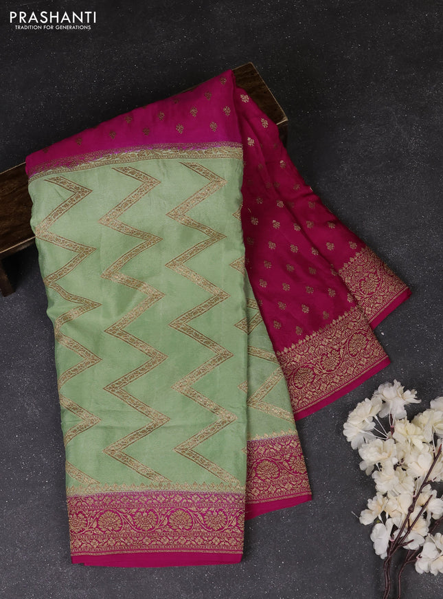 Pastel Green & Pink Banarasi Crepe  - Half & Half