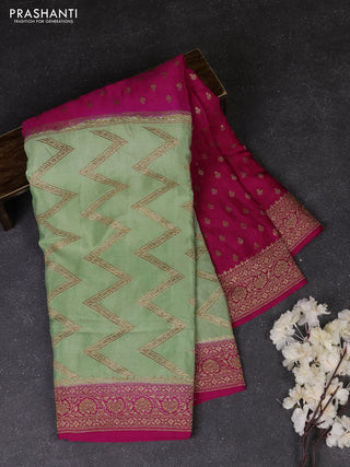 Pastel Green & Pink Banarasi Crepe  - Half & Half
