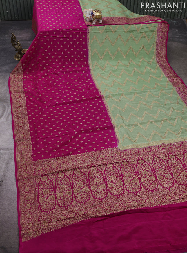 Pastel Green & Pink Banarasi Crepe  - Half & Half