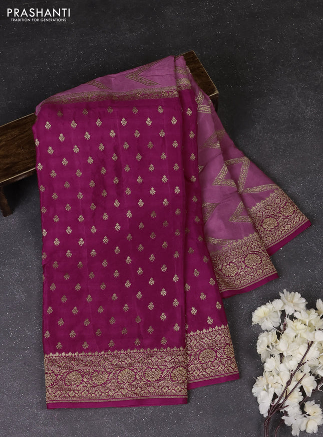 Mauve Pink & Pink Banarasi Crepe  - Half & Half