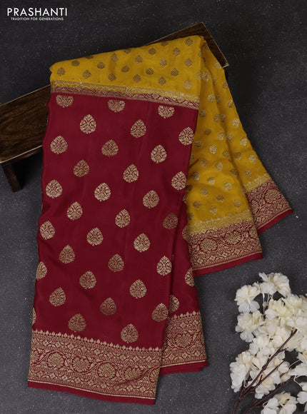 Mustard Yellow & Red Banarasi Crepe  - Half & Half