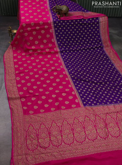 Purple & Pink Banarasi Crepe  - Half & Half