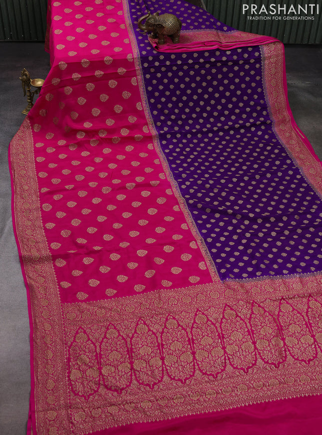 Purple & Pink Banarasi Crepe  - Half & Half