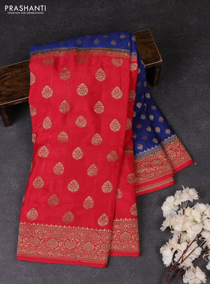 Blue & Red Banarasi Crepe  - Half & Half