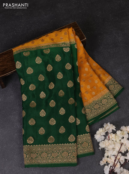 Mustard Yellow & Green Banarasi Crepe  - Half & Half