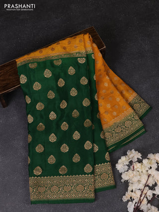 Mustard Yellow & Green Banarasi Crepe  - Half & Half