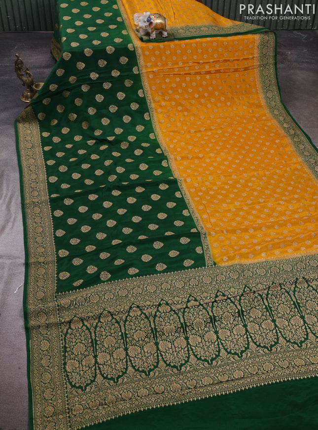 Mustard Yellow & Green Banarasi Crepe  - Half & Half