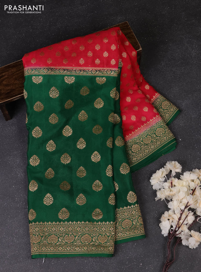 Red & Green Banarasi Crepe  - Half & Half