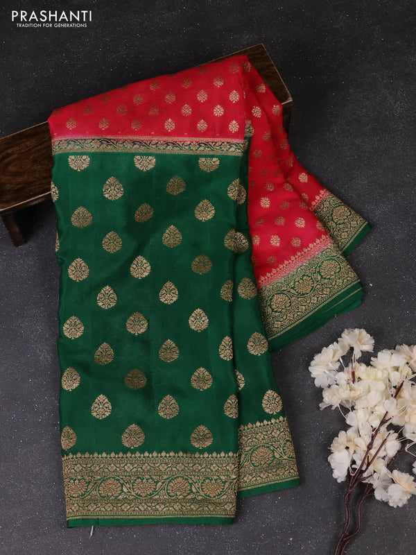 Red & Green Banarasi Crepe  - Half & Half