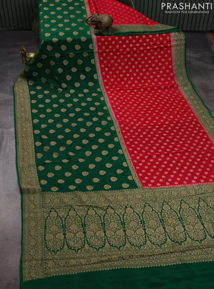 Red & Green Banarasi Crepe  - Half & Half