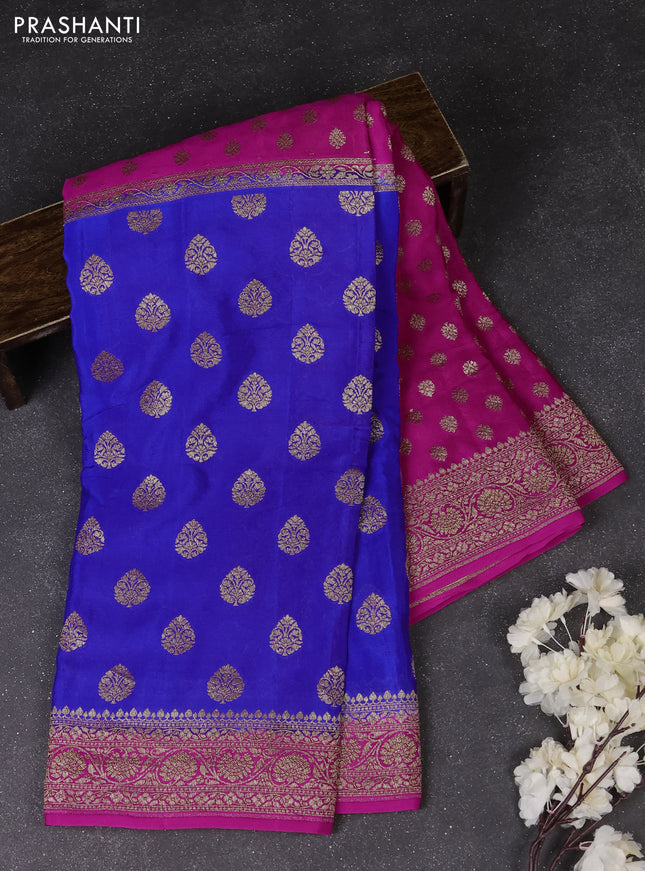 Pink & Royal Blue Banarasi Crepe  - Half & Half