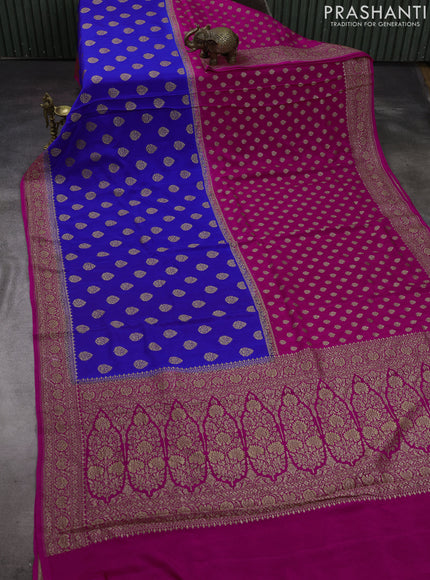 Pink & Royal Blue Banarasi Crepe  - Half & Half